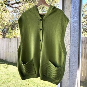 Vintage Vibes Avocado Green Grandpa Sweater Vest w/ Hood Women’s OS Oversized XL